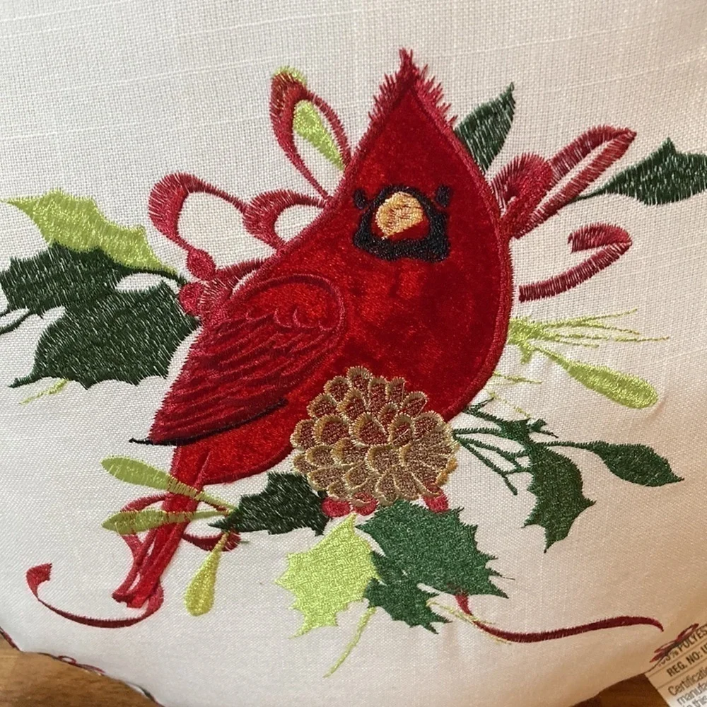 LENOX CARDINAL WITH RIBBON AND PINECONE DECORATIVE THROW PILLOW
